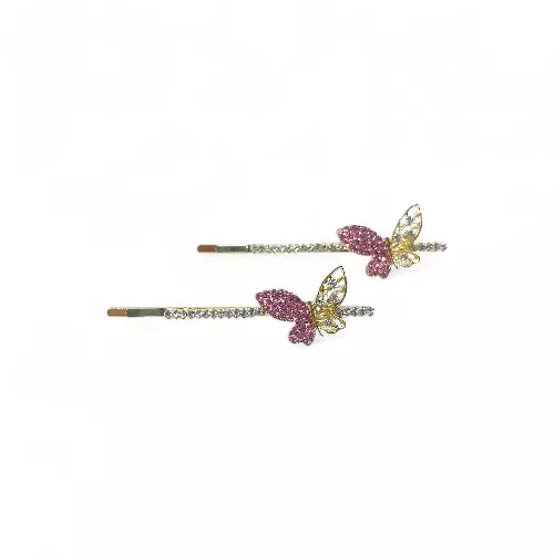 Sparkling Pink Butterfly Crystal Hair Clips (Set of 2)
