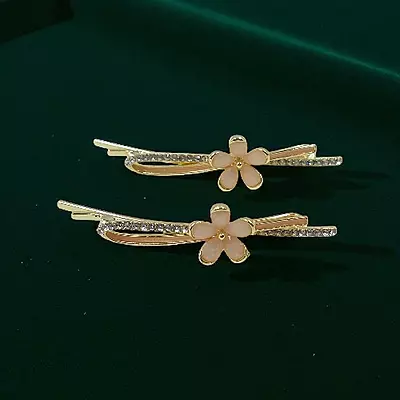 Elegant Golden Pink Floral Hair Clips for Women