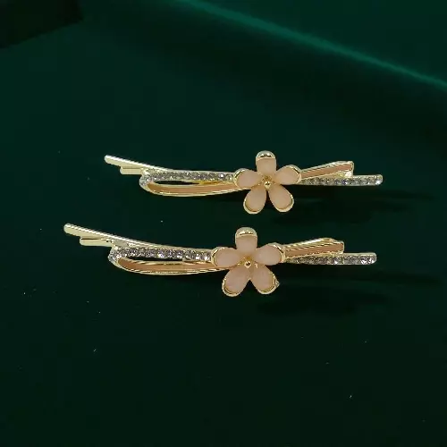 Elegant Golden Pink Floral Hair Clips for Women