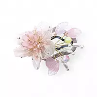 Elegant Pink Floral Beaded Organza Snap Clip