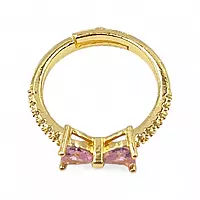 Gold-Plated Adjustable Butterfly Bow Ring - Pink Zircon