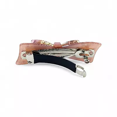 Elegant Pink Bow Crystal Hair Barrette Clip