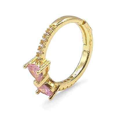 Gold-Plated Adjustable Butterfly Bow Ring - Pink Zircon
