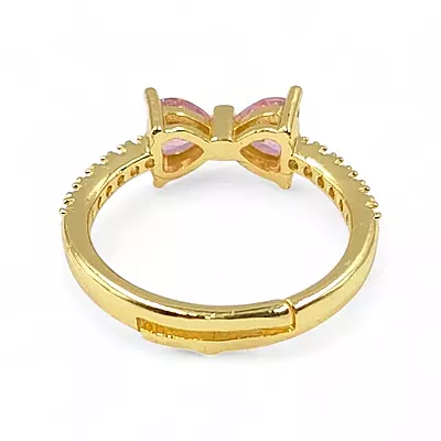 Gold-Plated Adjustable Butterfly Bow Ring - Pink Zircon