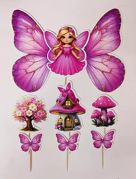 9 Pcs Pink Angel Wing Theme Topper