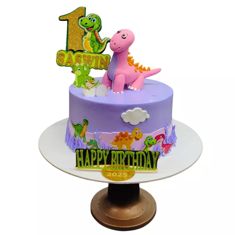Pink Dinosaur theme birthday Cake