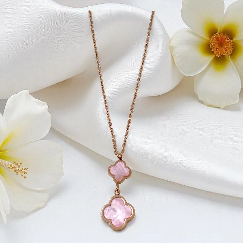 Dainty Rose Gold & Pink Clover Necklace