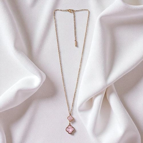 Dainty Rose Gold & Pink Clover Necklace