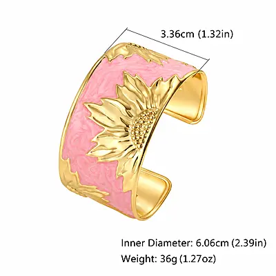 Rosmira Blush Sunflower 18K Gold-Plated Enamel Cuff Bracelet