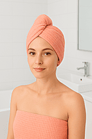 Peach Pink Cotton Bath Towel & Hair Wrap