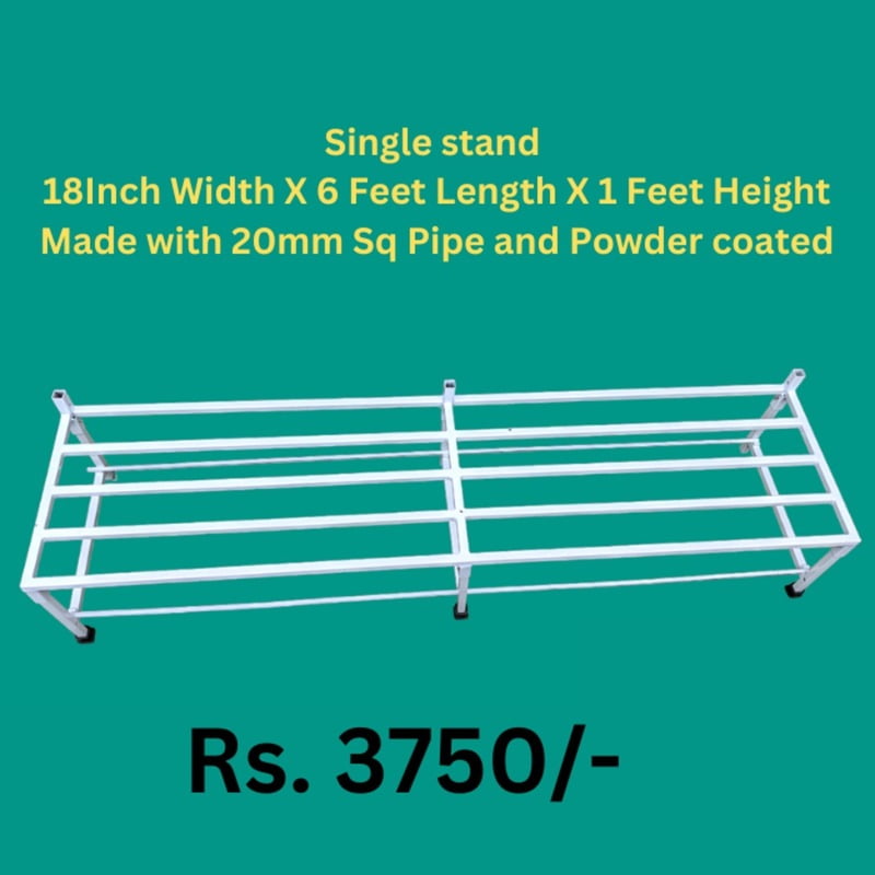 Garden stand for Bigger pots and grow bags size: 18Inch Width X 6 Feet Length X 1 Feet Height Made with 20mm Sq Pipe and Powder coated