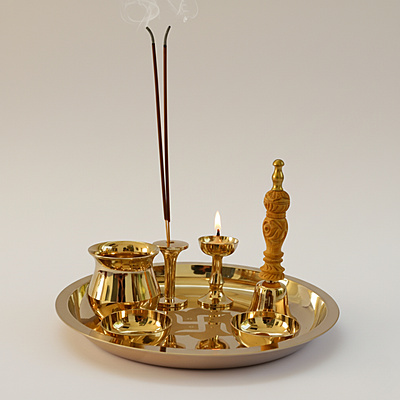 PURE TIN BRONZE POOJA SET 9''