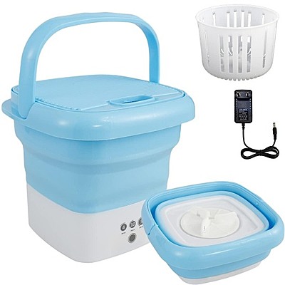 Portable Folding Mini Washing Machine, Bucket Washer for Clothes Laundry Pack of 1 (Colour: Blue/Pink) Portable Folding Mini Washing Machine, Bucket Washer for Clothes Laundry Pack of 1 (Colour: Blue/Pink)