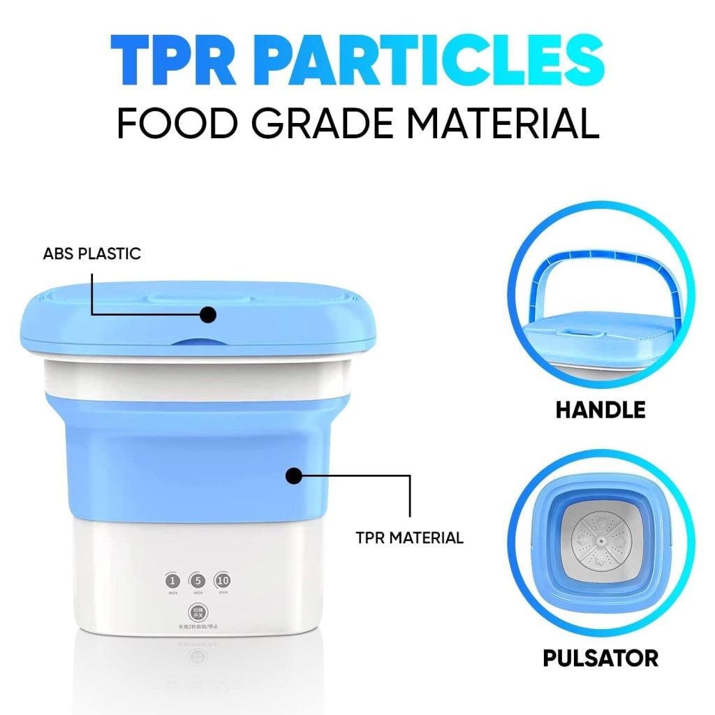 Portable Folding Mini Washing Machine, Bucket Washer for Clothes Laundry Pack of 1 (Colour: Blue/Pink) Portable Folding Mini Washing Machine, Bucket Washer for Clothes Laundry Pack of 1 (Colour: Blue/Pink)