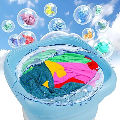 Portable Folding Mini Washing Machine, Bucket Washer for Clothes Laundry Pack of 1 (Colour: Blue/Pink) Portable Folding Mini Washing Machine, Bucket Washer for Clothes Laundry Pack of 1 (Colour: Blue/Pink)