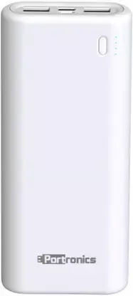Portronics Indo 20X POR-1018, 20,000mAh Power Bank with LED Indicator, 2.0A Dual Input (Type C + Micro USB) and Dual USB Output (2.1A + 1.0A) for All Android and iOS Devices (White)