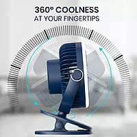 Portronics ClipCool - Portable Rechargeable Fan with Strong & Solid Clip. 3 Speed Modes. Ring LED Lights, 360 degree Rotation & charging through Type-C Port Portronics ClipCool - Portable Rechargeable Fan with Strong & Solid Clip. 3 Speed Modes. Ring LED Lights, 360 degree Rotation & charging through Type-C Port