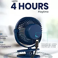 Portronics ClipCool - Portable Rechargeable Fan with Strong & Solid Clip. 3 Speed Modes. Ring LED Lights, 360 degree Rotation & charging through Type-C Port Portronics ClipCool - Portable Rechargeable Fan with Strong & Solid Clip. 3 Speed Modes. Ring LED Lights, 360 degree Rotation & charging through Type-C Port