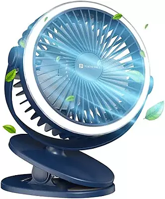 Portronics ClipCool - Portable Rechargeable Fan with Strong & Solid Clip. 3 Speed Modes. Ring LED Lights, 360 degree Rotation & charging through Type-C Port Portronics ClipCool - Portable Rechargeable Fan with Strong & Solid Clip. 3 Speed Modes. Ring LED Lights, 360 degree Rotation & charging through Type-C Port