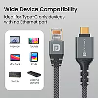 Portronics EtherC Type-C to RJ45 CAT-6 Gigabit Ethernet Cable – 1000 Mbps High-Speed Internet, Nylon Braided, Gold-Plated Connectors, 2-Meter LAN Adapter for Laptop, MacBook, iPad & Type-C Devices Portronics EtherC Type-C to RJ45 CAT-6 Gigabit Ethernet Cable – 1000 Mbps High-Speed Internet, Nylon Braided, Gold-Plated Connectors, 2-Meter LAN Adapter for Laptop, MacBook, iPad & Type-C Devices