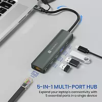 Portronics MPORT EDGE - 5in1 Multiport Hub USB-A + Type-C Dual Input and 100MBPS Ethernet, USB2.0*2, USB3.0*1 & Type-C*1 Output Ports Portronics MPORT EDGE - 5in1 Multiport Hub USB-A + Type-C Dual Input and 100MBPS Ethernet, USB2.0*2, USB3.0*1 & Type-C*1 Output Ports