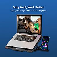 Portronics My Buddy Air 3 Laptop Cooling Pad with 5 Cooling Fans, Multi-Level Height Adjustable, Mobile Holder, USB Powered, Metal Mesh Grill, for up to (39.6cm) 15.6 Inch Laptops (Black)