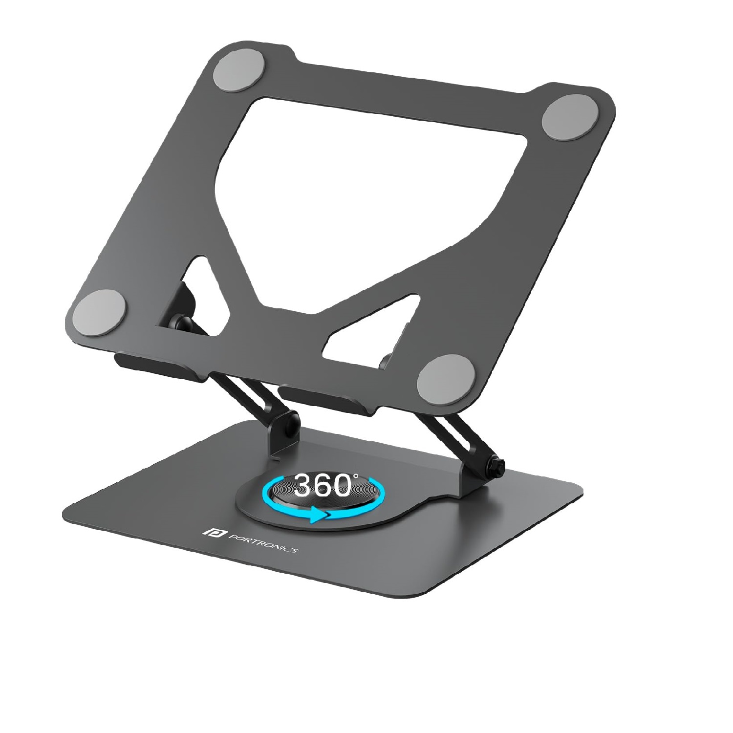Portronics My Buddy K11, Foldable Metal Laptop Stand with 360° Rotation, Adjustable Height and Angle, Ventilated Design, Carbon Steel Build for Laptops & MacBooks (Black) Portronics My Buddy K11, Foldable Metal Laptop Stand with 360° Rotation, Adjustable Height and Angle, Ventilated Design, Carbon Steel Build for Laptops & MacBooks (Black)