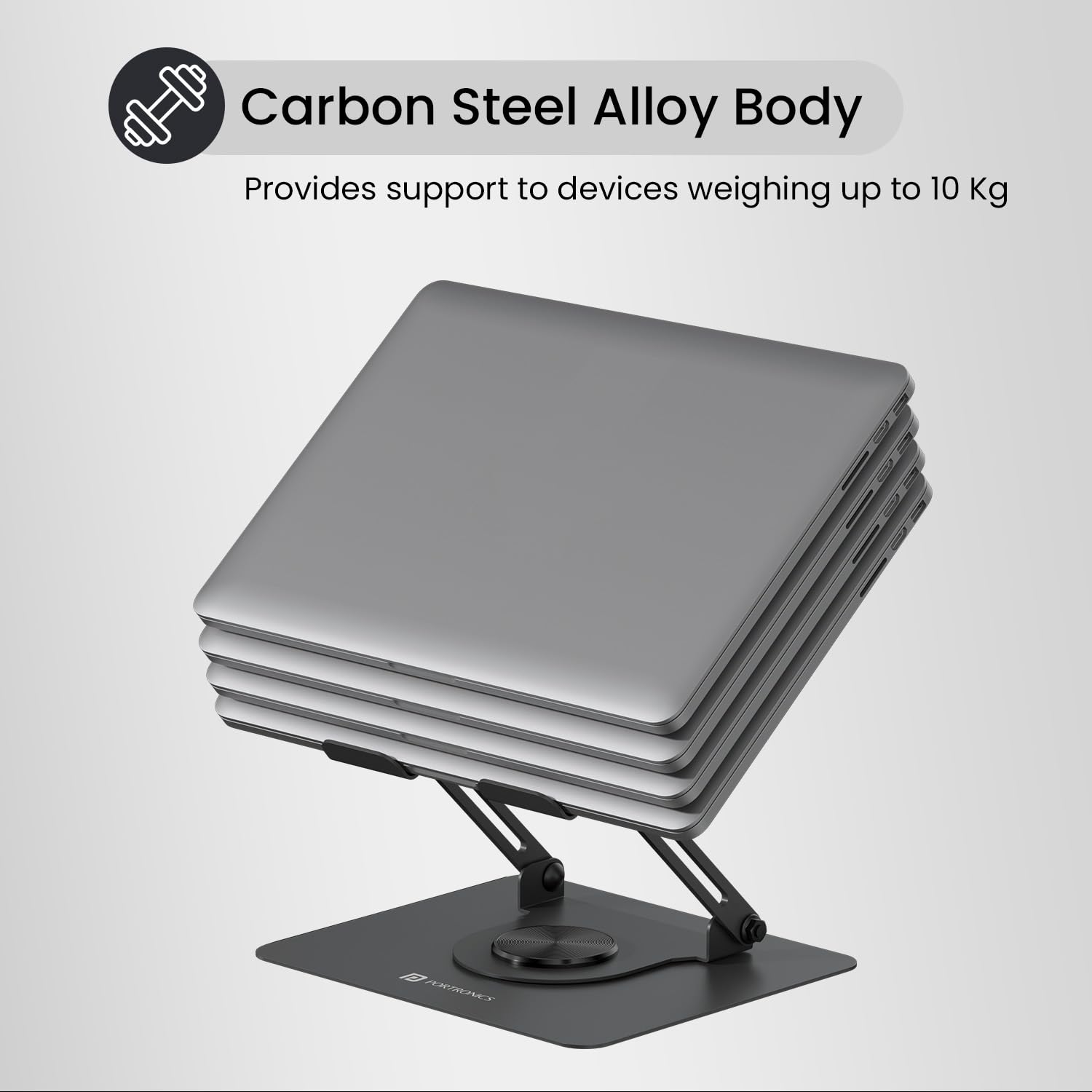 Portronics My Buddy K11, Foldable Metal Laptop Stand with 360° Rotation, Adjustable Height and Angle, Ventilated Design, Carbon Steel Build for Laptops & MacBooks (Black) Portronics My Buddy K11, Foldable Metal Laptop Stand with 360° Rotation, Adjustable Height and Angle, Ventilated Design, Carbon Steel Build for Laptops & MacBooks (Black)