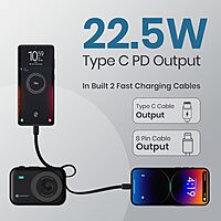 Portronics Power Shutter 20000mAh 15W Magnetic Wireless Fast Charging Powerbank with in-Built Type C & 8 Pin Cable, 22.5W Type C PD Output, Type C Bidirectional Port, LED Display (Black)