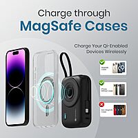 Portronics Power Shutter 20000mAh 15W Magnetic Wireless Fast Charging Powerbank with in-Built Type C & 8 Pin Cable, 22.5W Type C PD Output, Type C Bidirectional Port, LED Display (Black)