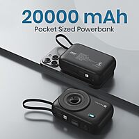 Portronics Power Shutter 20000mAh 15W Magnetic Wireless Fast Charging Powerbank with in-Built Type C & 8 Pin Cable, 22.5W Type C PD Output, Type C Bidirectional Port, LED Display (Black)
