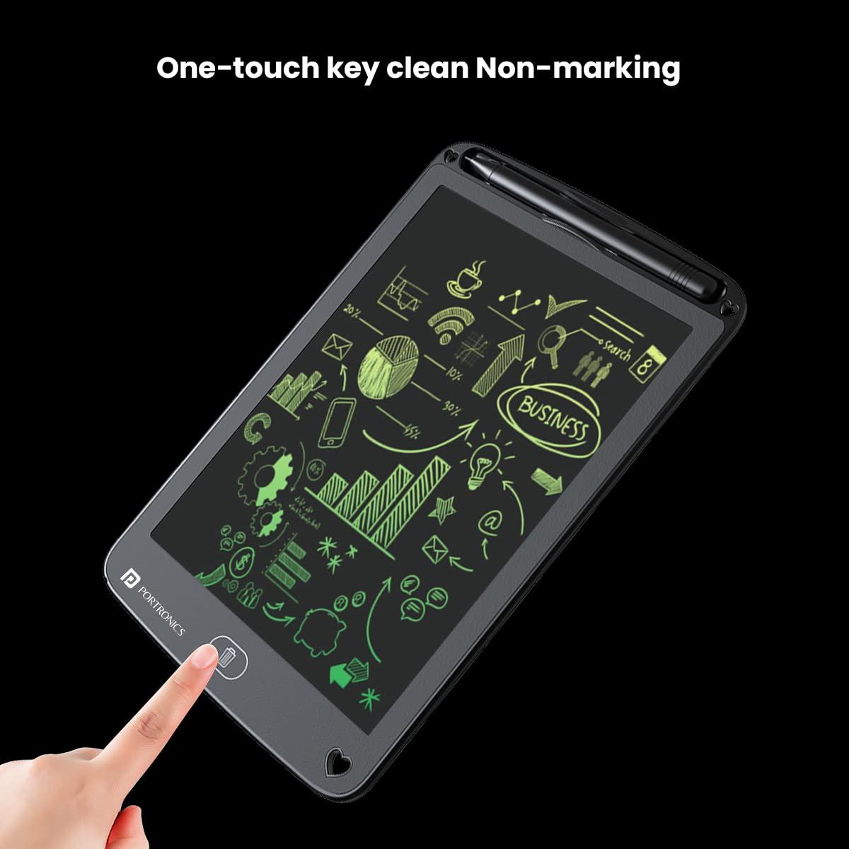 Portronics Ruffpad 12M Re-Writable Multicolor LCD Writing Pad 30.4cm (12 inch) Writing Area, Single Tap Erase, Smart Lock, Long Battery Life (Black) Portronics Ruffpad 12M Re-Writable Multicolor LCD Writing Pad 30.4cm (12 inch) Writing Area, Single Tap Erase, Smart Lock, Long Battery Life (Black)