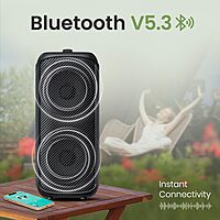 Portronics Rumble 25W Portable Bluetooth Speaker with Wired Karaoke Mic, Upto 5 Hours Playtime, Bluetooth V5.3, Dual Dynamic Driver, TF Card Slot, AUX in/USB in Port, Type C Fast Charging Portronics Rumble 25W Portable Bluetooth Speaker with Wired Karaoke Mic, Upto 5 Hours Playtime, Bluetooth V5.3, Dual Dynamic Driver, TF Card Slot, AUX in/USB in Port, Type C Fast Charging