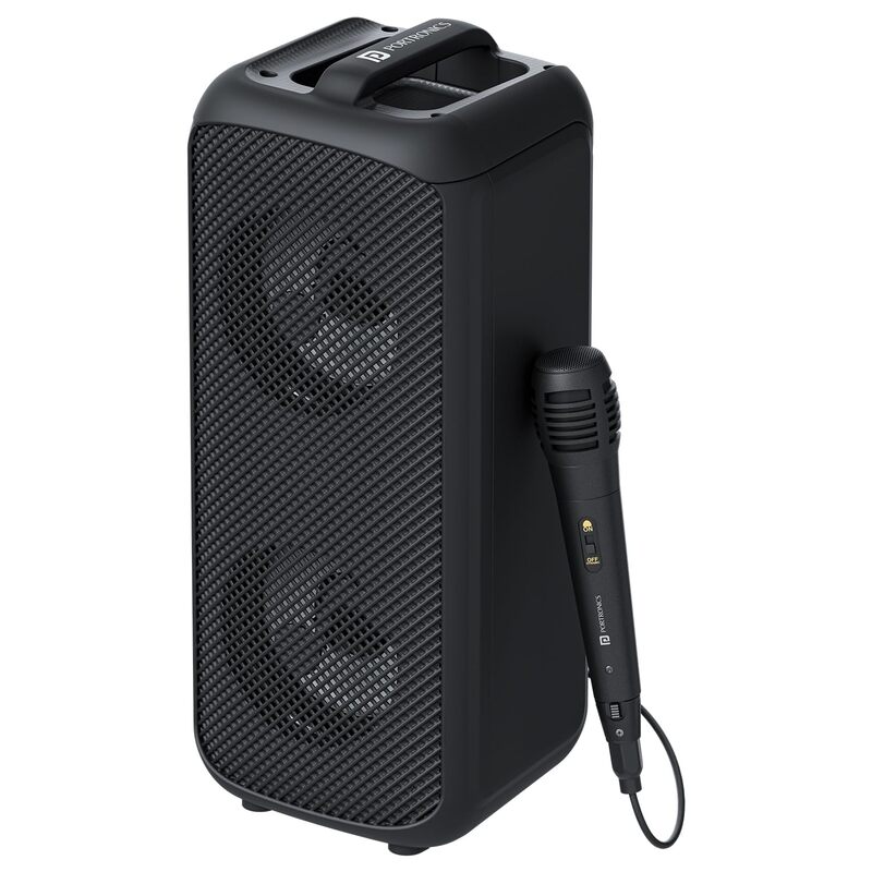 Portronics Rumble 25W Portable Bluetooth Speaker with Wired Karaoke Mic, Upto 5 Hours Playtime, Bluetooth V5.3, Dual Dynamic Driver, TF Card Slot, AUX in/USB in Port, Type C Fast Charging Portronics Rumble 25W Portable Bluetooth Speaker with Wired Karaoke Mic, Upto 5 Hours Playtime, Bluetooth V5.3, Dual Dynamic Driver, TF Card Slot, AUX in/USB in Port, Type C Fast Charging