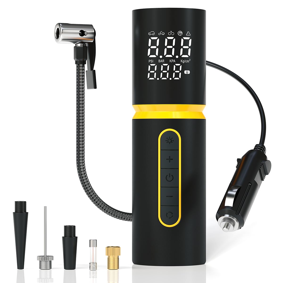 Portronics Vayu 5.0 Lite, Portable 12V DC Corded Tyre Inflator, 150 PSI, Fast Inflation, Digital LED Display, 3M Power Cord, Pressure Detection & Auto Shut Off, LED Light, for Car, Bike, Sport Balls Portronics Vayu 5.0 Lite, Portable 12V DC Corded Tyre Inflator, 150 PSI, Fast Inflation, Digital LED Display, 3M Power Cord, Pressure Detection & Auto Shut Off, LED Light, for Car, Bike, Sport Balls