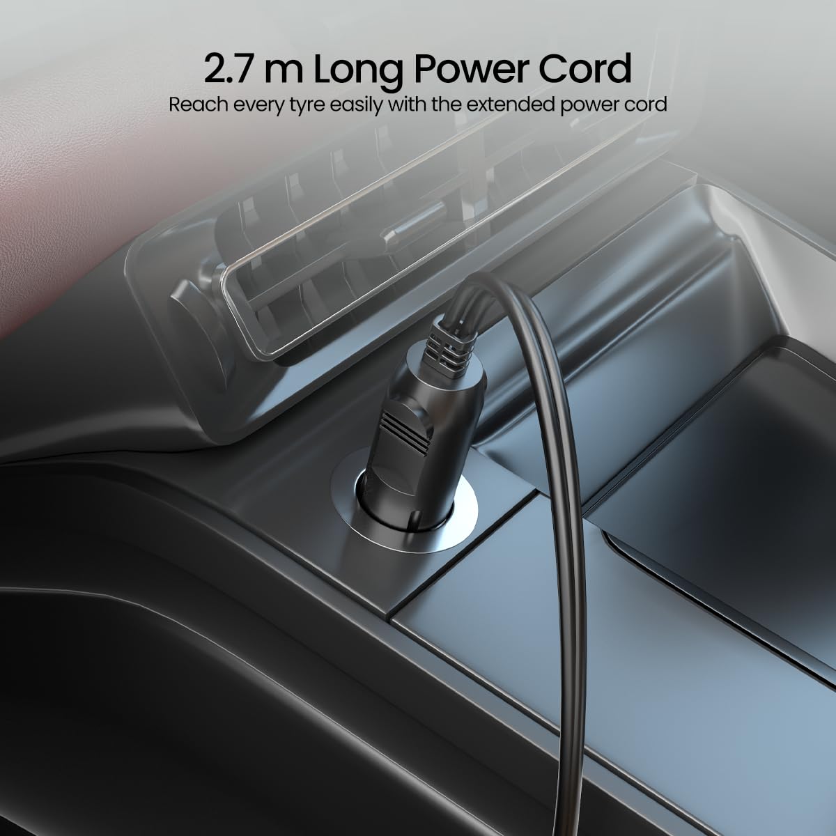 Portronics Vayu Lite Portable Tyre Inflator for Car, Bike, Cycle with 150 PSI Pressure, Digital Display, Auto Shut-Off, LED Light, 2.7m Cord, Air Pump Compressor for Cigarette Lighter Socket (Black)