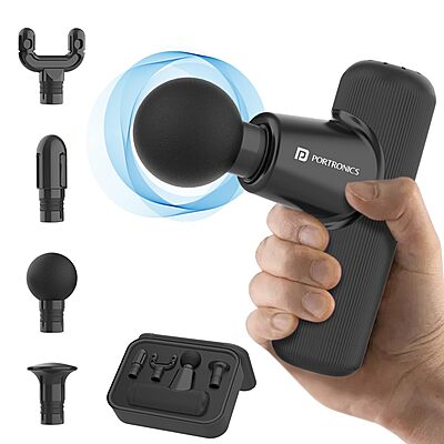 Portronics Zeno Go, Percussion Massage Gun for Pain Relief, Deep Tissue, 4 Speeds & 4 Massage Heads, Cordless, Brushless Motor, Quiet Operation for Neck, Shoulders, Back, Arms, Legs & Feet (Black) Portronics Zeno Go, Percussion Massage Gun for Pain Relief, Deep Tissue, 4 Speeds & 4 Massage Heads, Cordless, Brushless Motor, Quiet Operation for Neck, Shoulders, Back, Arms, Legs & Feet (Black)