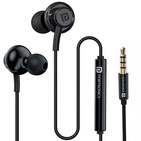 Portronics Gamma A In-Ear Metal Magnetic Earbuds – On/Off/Volume Switch | TPE Cable | 3.5mm | Black
