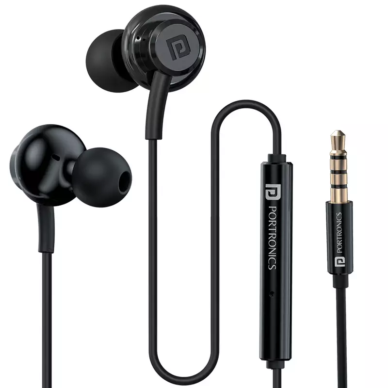 Portronics Gamma A In-Ear Metal Magnetic Earbuds – On/Off/Volume Switch | TPE Cable | 3.5mm | Black