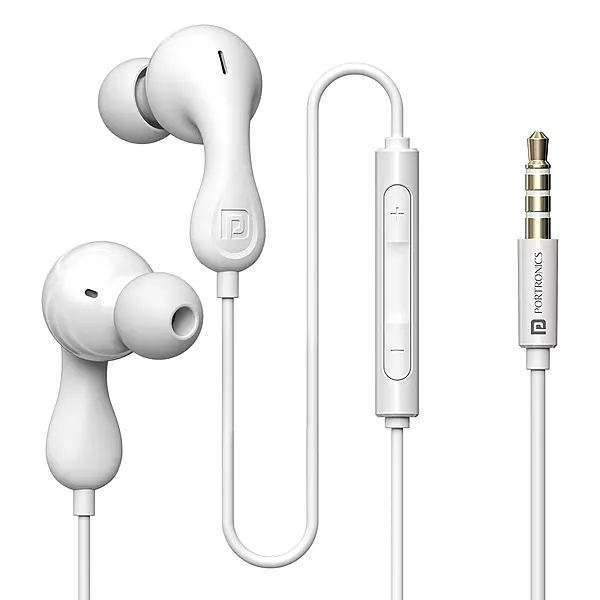 Portronics Kappa A In-Ear Earbuds – On/Off/Volume Switch | TPE Cable | 3.5mm | White