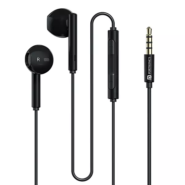 Portronics Conch Theta A In-Ear Earbuds – 3.5mm | On/Off/Volume Switch | Black | 6 Months Warranty