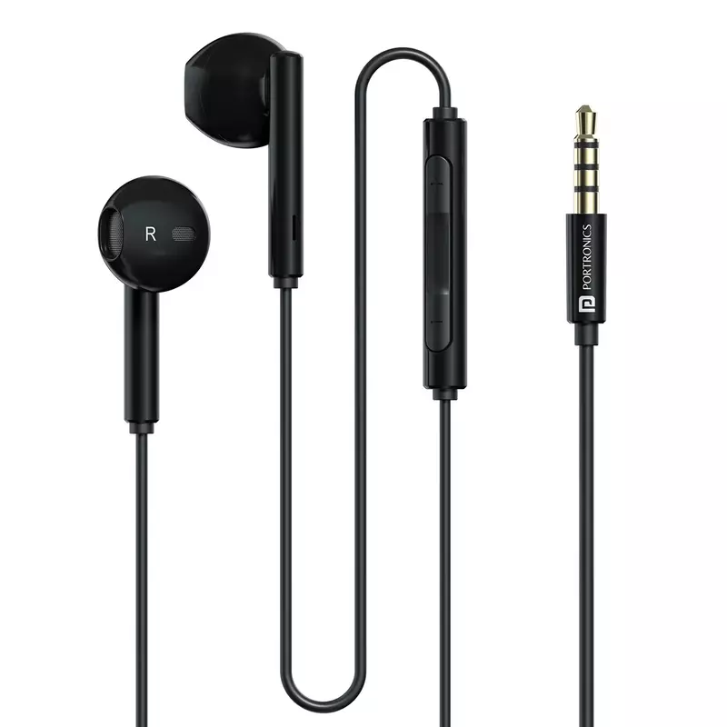 Portronics Conch Theta A In-Ear Earbuds – 3.5mm | On/Off/Volume Switch | Black | 6 Months Warranty