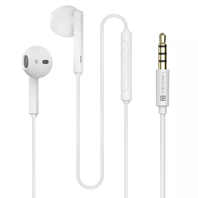 Portronics Conch Beat A In-Ear Earbuds – 3.5mm | On/Off Switch | White | 6 Months Warranty