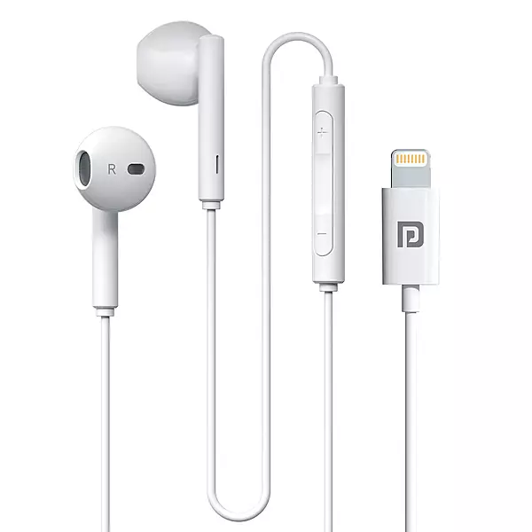 Portronics Conch Theta L In-Ear Earbuds – Lightning | On/Off/Volume Switch | White |