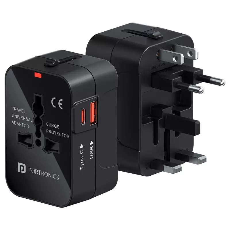 Portronics Juicemate Universal Travel Adapter with Type-C & USB-A Ports | Multi-Plug International Adapter for Smartphones, Tablets & Laptops Portronics Juicemate Universal Travel Adapter with Type-C & USB-A Ports | Multi-Plug International Adapter for Smartphones, Tablets & Laptops