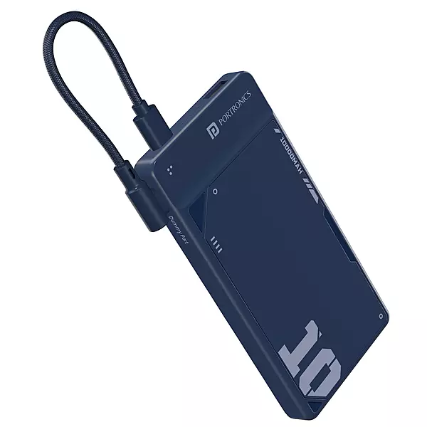 Portronics Luxcell Stride 10 Power Bank – 10000mAh | 22.5W Fast Charging | Type-C Cable | Blue