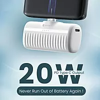 Portronics Power Pebble 5000mAh Powerbank – 20W PD Output | Foldable Pin | LED Indicator (White)