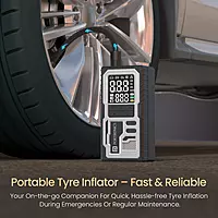 Portronics VAYU 10.0 Tyre Inflator – 4000mAh Portable | Digital Display | USB Output | Black