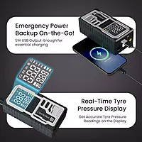 Portronics VAYU 10.0 Tyre Inflator – 4000mAh Portable | Digital Display | USB Output | Black