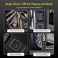 Portronics Vayu – 2-in-1 Tyre Inflator with Digital Display, compact design, fast inflation, built-in LED light, auto shut-off feature, perfect for cars and bikes, easy to use, reliable performance.